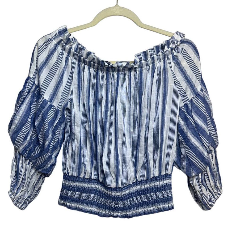 Suboo Blue White Striped Off Shoulder Top Sz. 8